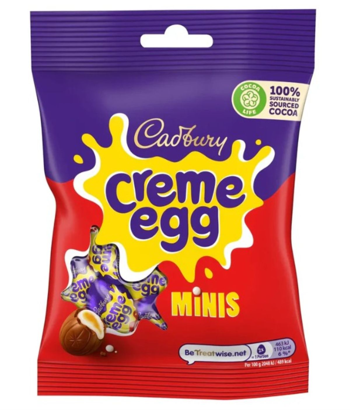 Cadbury Creme Egg Minis packaging with purple and red design