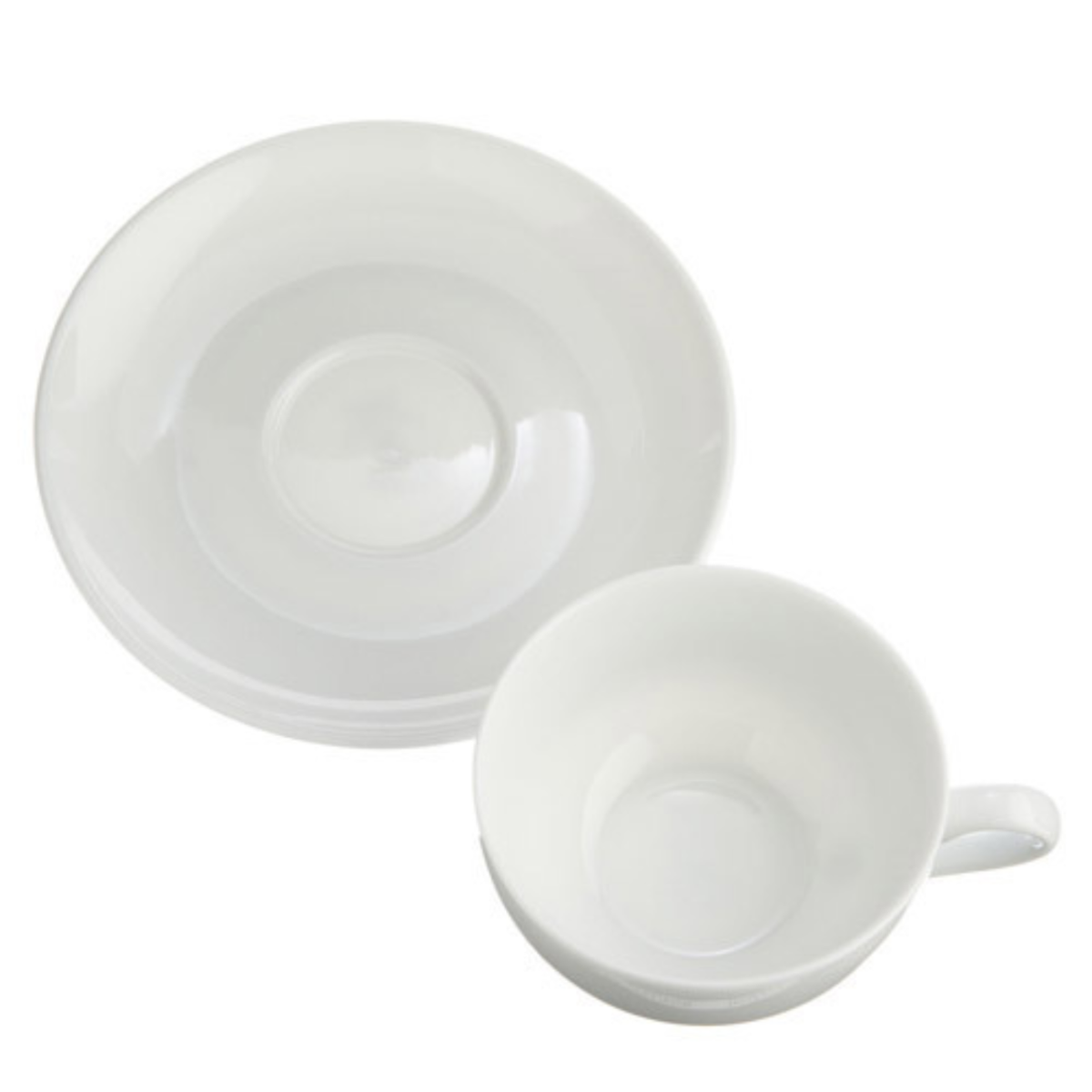 White ceramic cup and saucer set on a white background