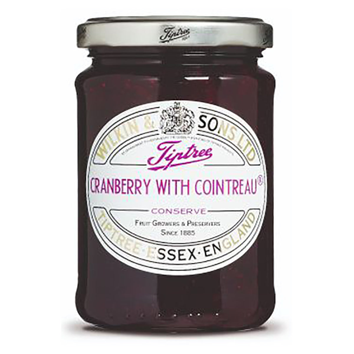 Jar of Tiptree Cranberry with Cointreau Conserve on a white background