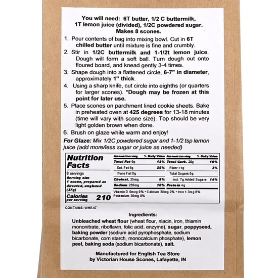 Baking mix packaging with recipe and nutrition facts on a white background