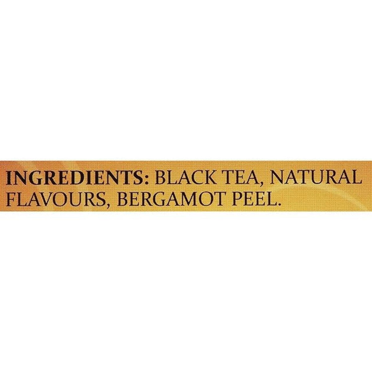 Text label with ingredients of black tea on a white background