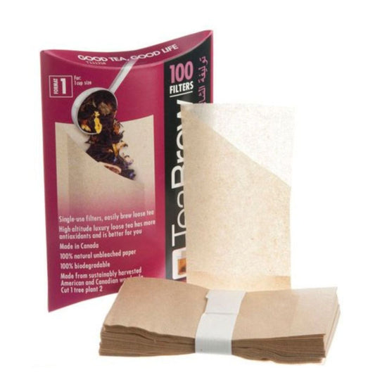 Tea filters with packaging on a white background