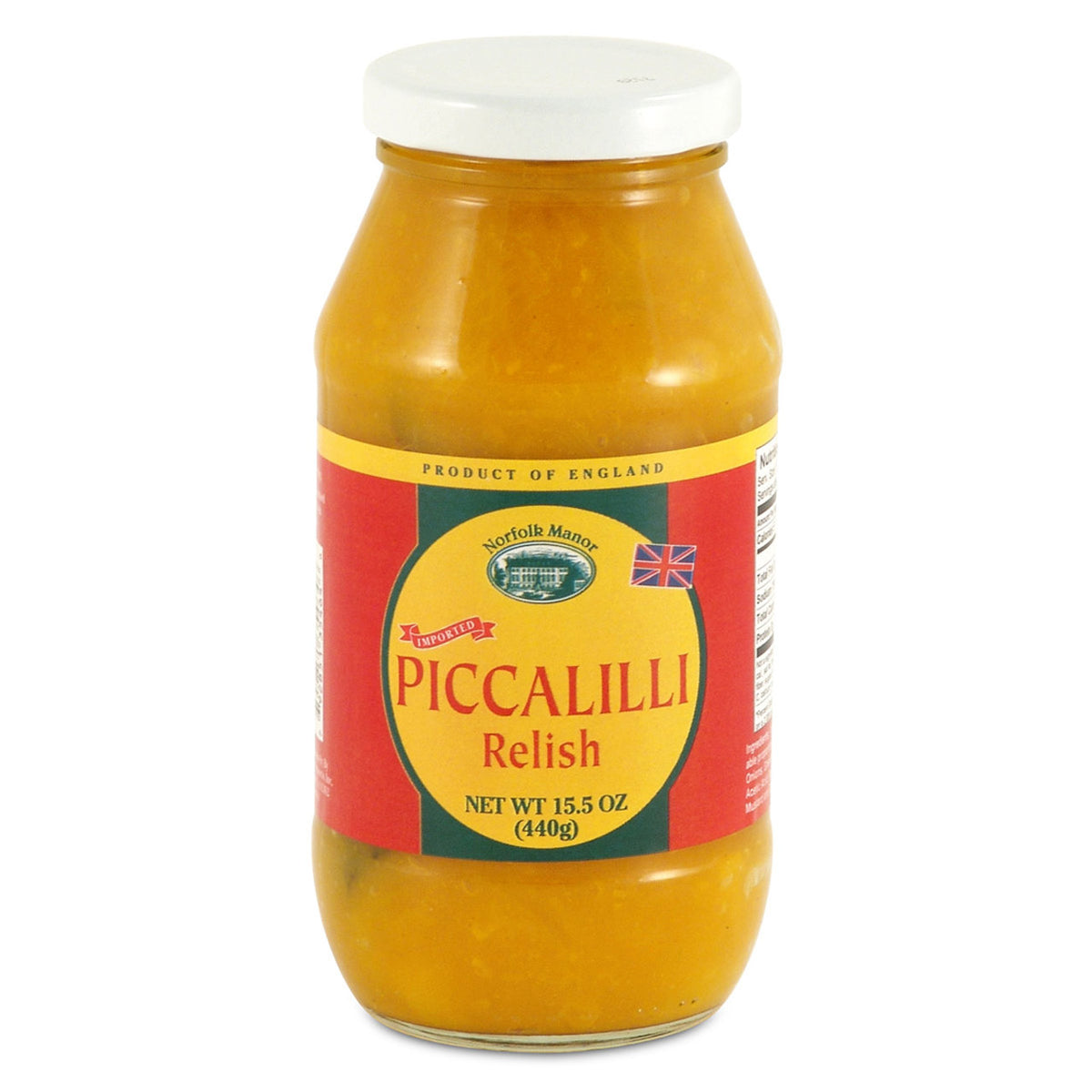Jar of Piccalilli Relish with a red label on a white background
