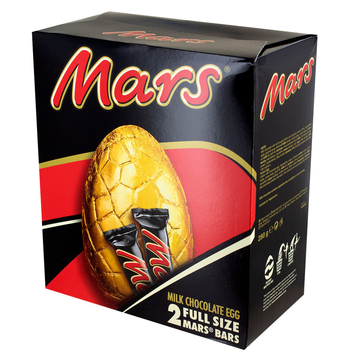 Mars chocolate egg packaging with gold shell and red background