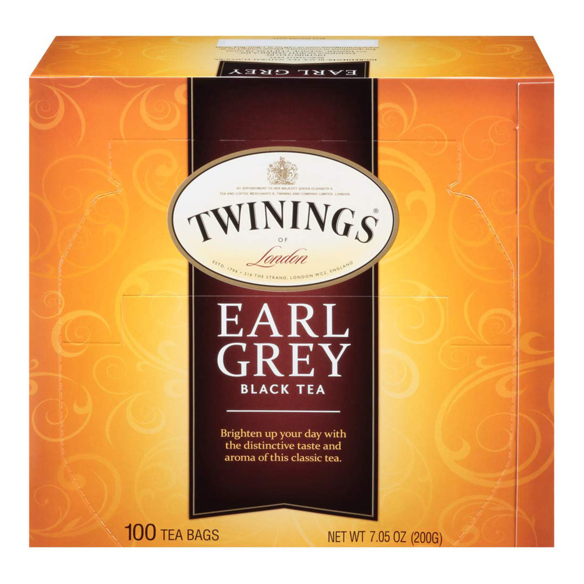 Box of Twinings Earl Grey black tea on a white background
