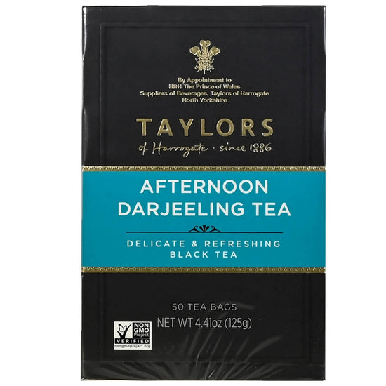 Pack of Taylors Afternoon Darjeeling Tea on a white background