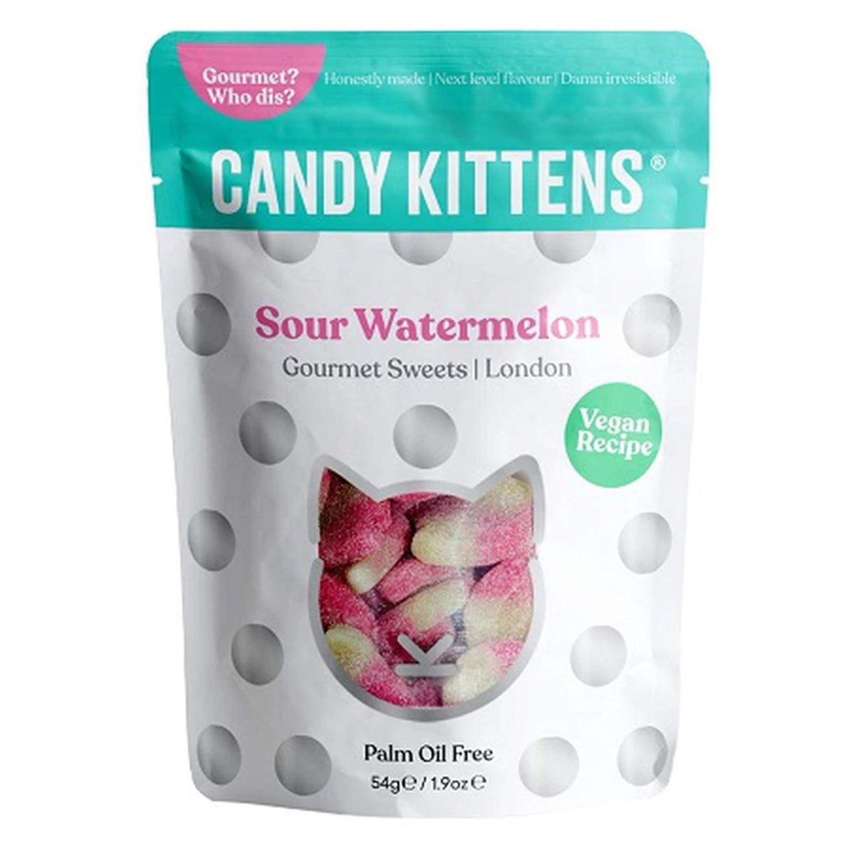 Packaging of Candy Kittens Sour Watermelon sweets on a white background