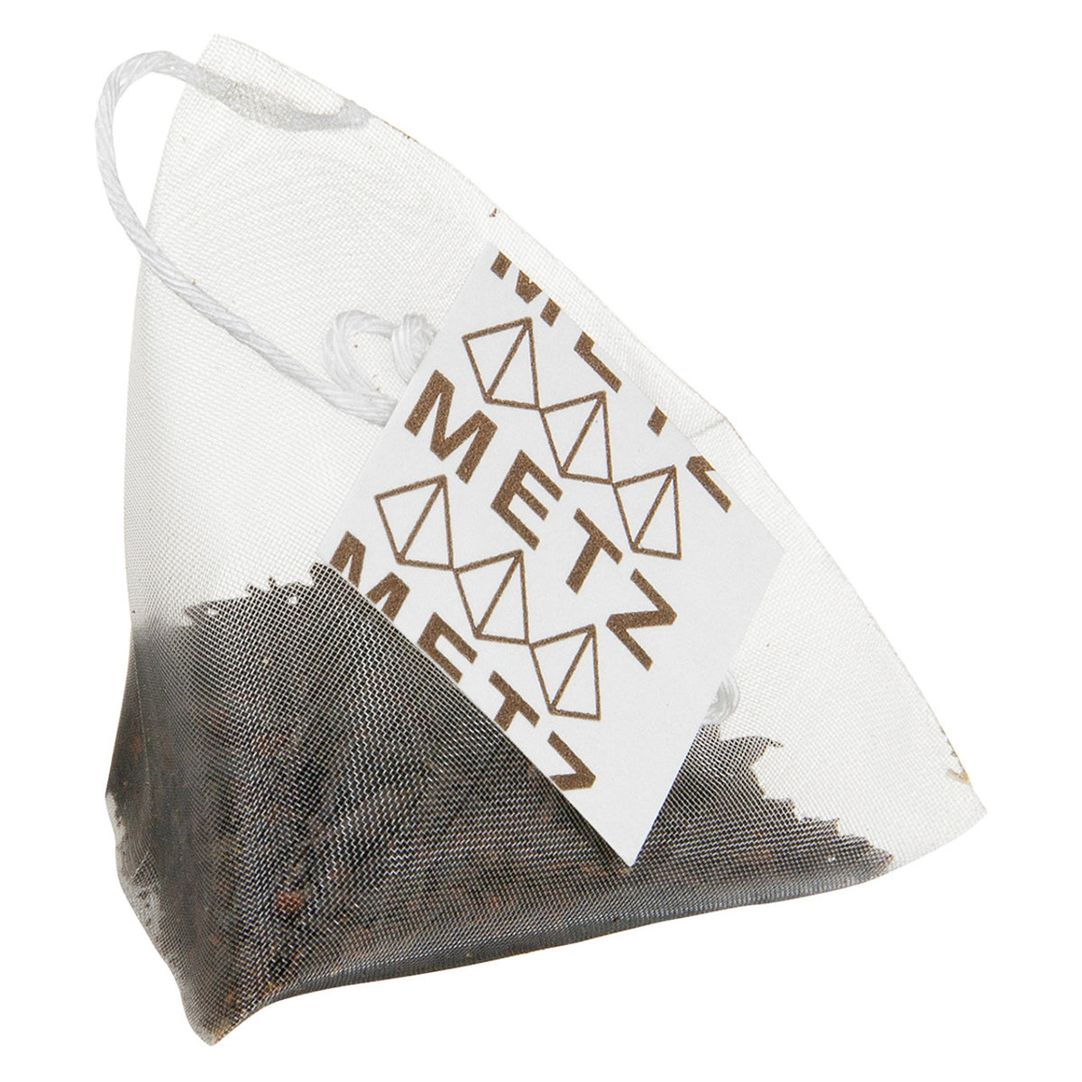 Tea bag with 'Metz' branding on a white background