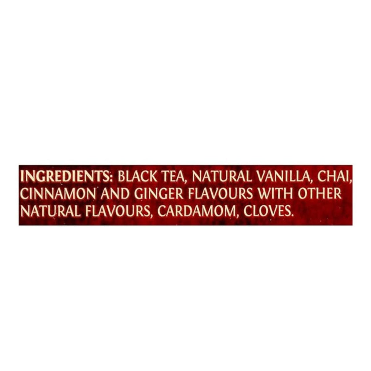 Text on a red background listing ingredients of a product.