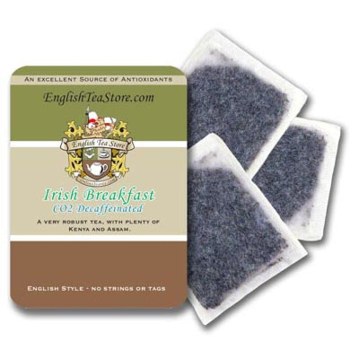 Packaging of English Tea Store's Irish Breakfast Tea with a clear label showing the product name and brand logo.