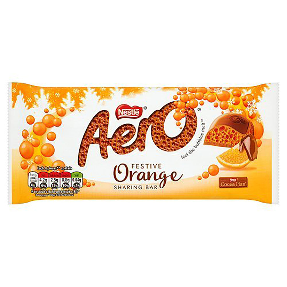 Nestle Aero Festive Orange chocolate bar packaging on a white background
