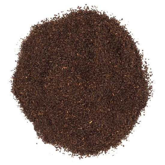 A pile of loose leaf Double Bergamot Earl Grey tea.