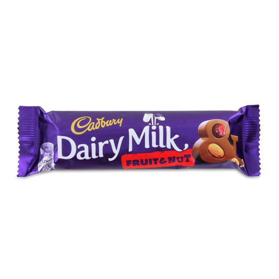 Cadbury Dairy Milk Fruity & Nut chocolate bar on a white background