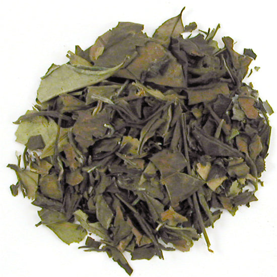 Heap of green tea leaves on a white background