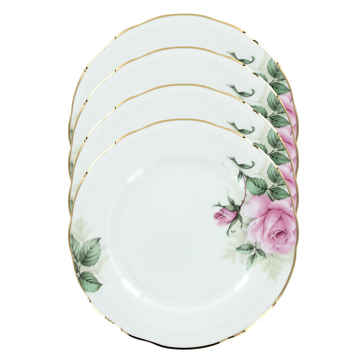 Set of four decorative plates with floral designs on a white background