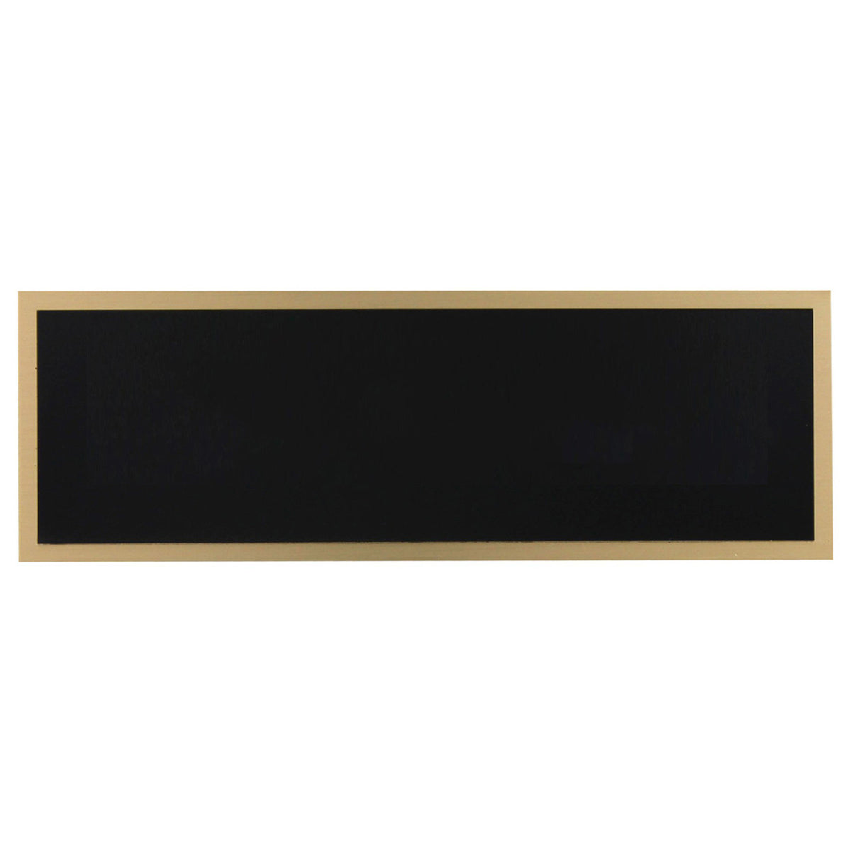 Rectangular black nameplate with a wooden frame on a white background