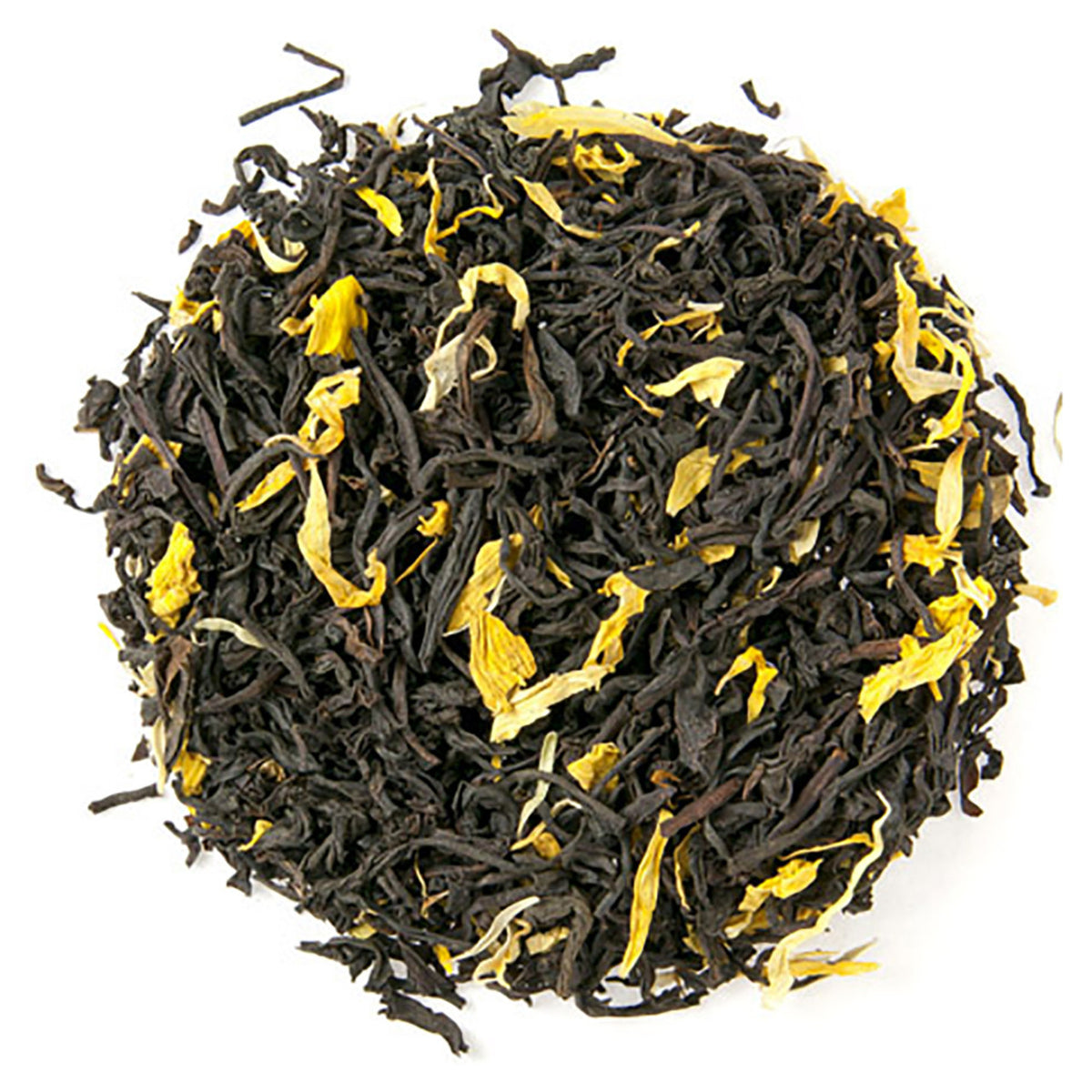 Black Tea, Calendula Petals, Marigold Petals, and Sunflower Petals in a circle pattern on a white background.