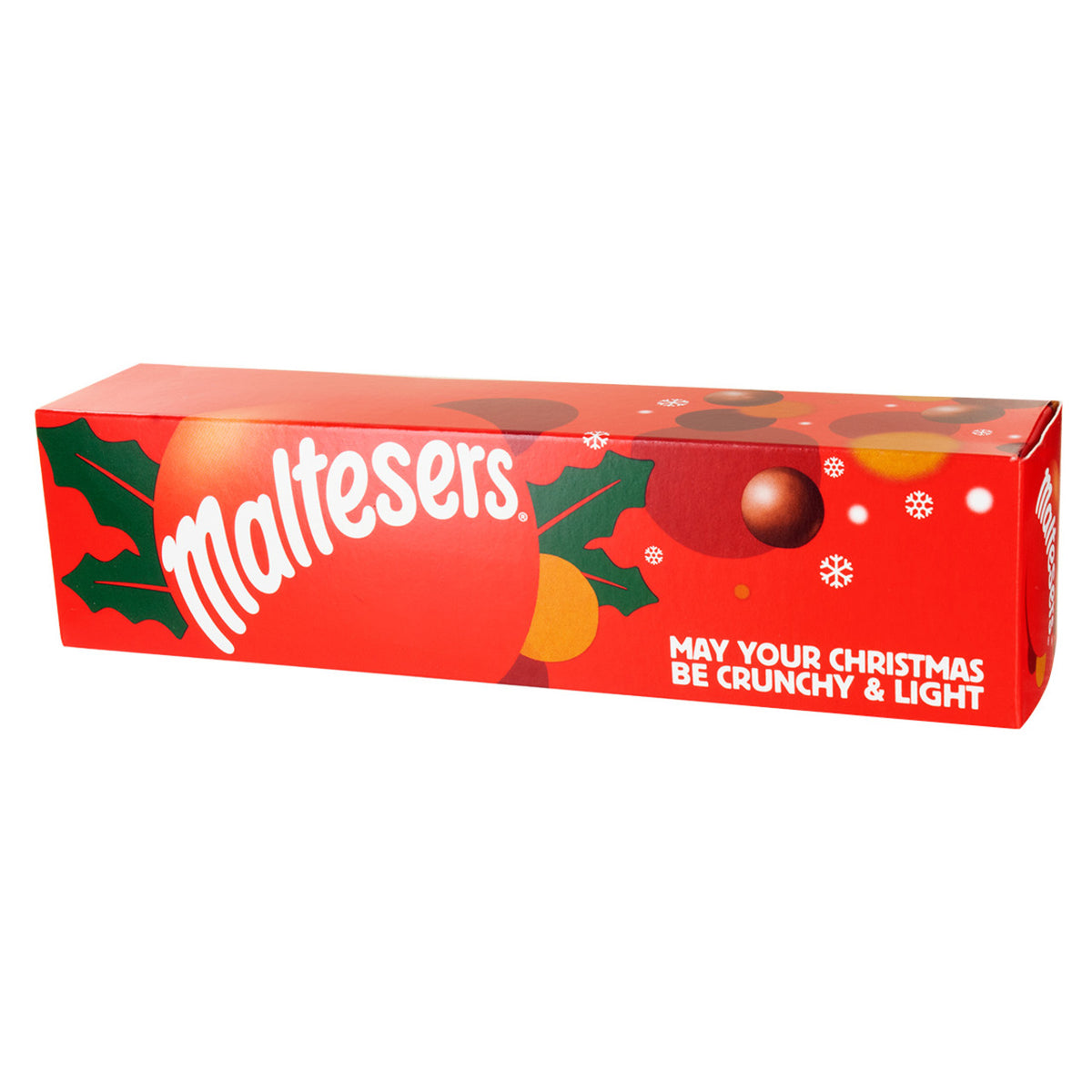 Maltesers Christmas candy box with festive design on a white background