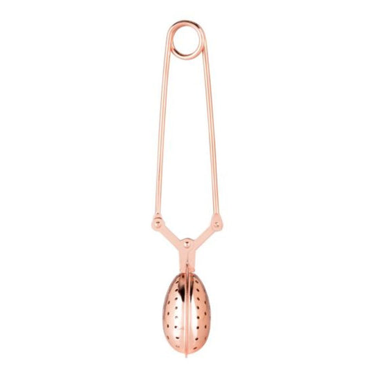 Rose gold tea infuser on a white background