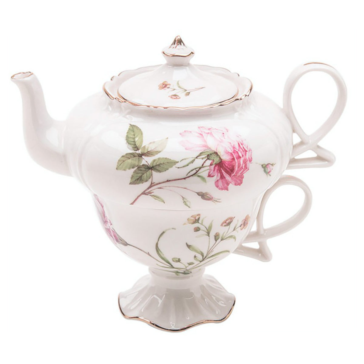 White teapot with floral design on a white background