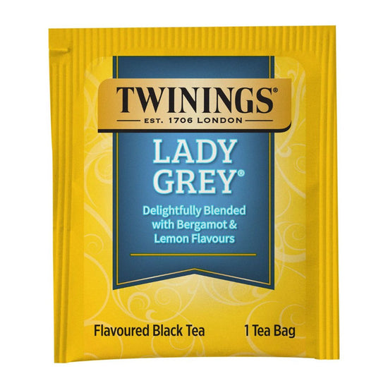 Twinings Lady Grey tea bag packaging on a white background