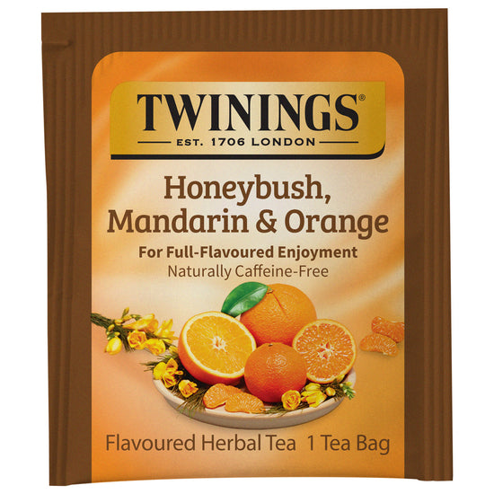 Twinings Honeybush, Mandarin & Orange tea bag packaging on a white background