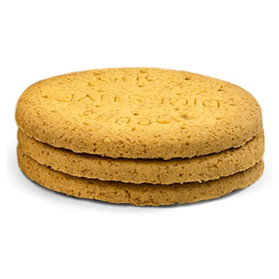 Three stacked Gullon Sugar Free Digestive Biscuits on a white background.