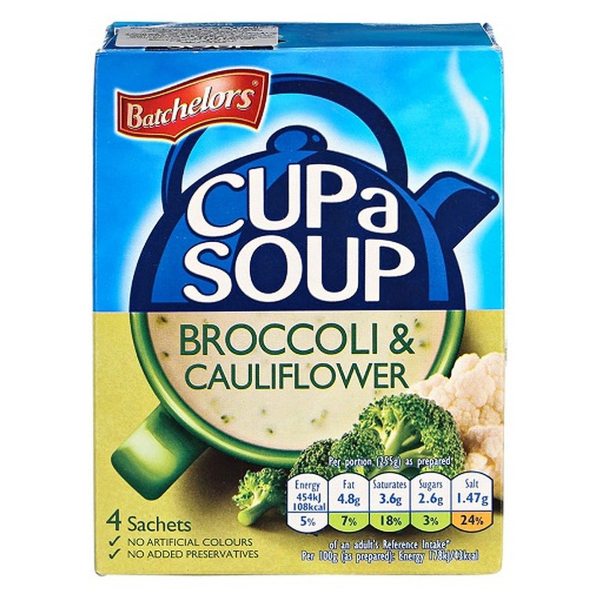 Box of Batchelors Cup a Soup Broccoli & Cauliflower on a white background