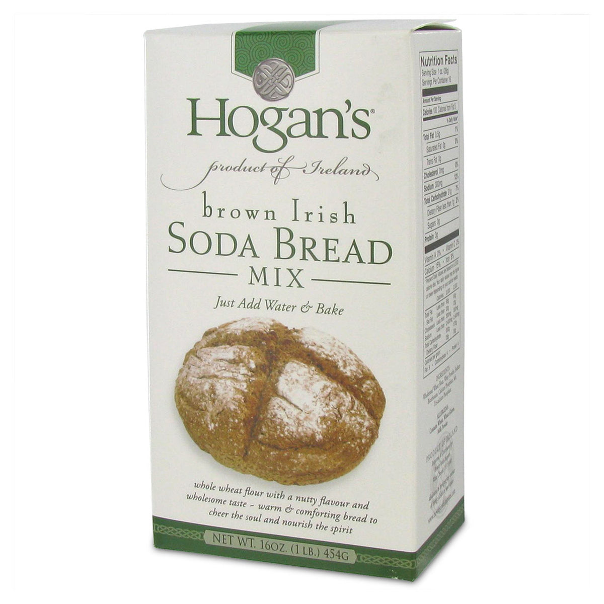Box of Hogan's brown Irish Soda Bread Mix on a white background