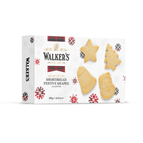 Box of Walker's Shortbread Festive Shapes on a white background