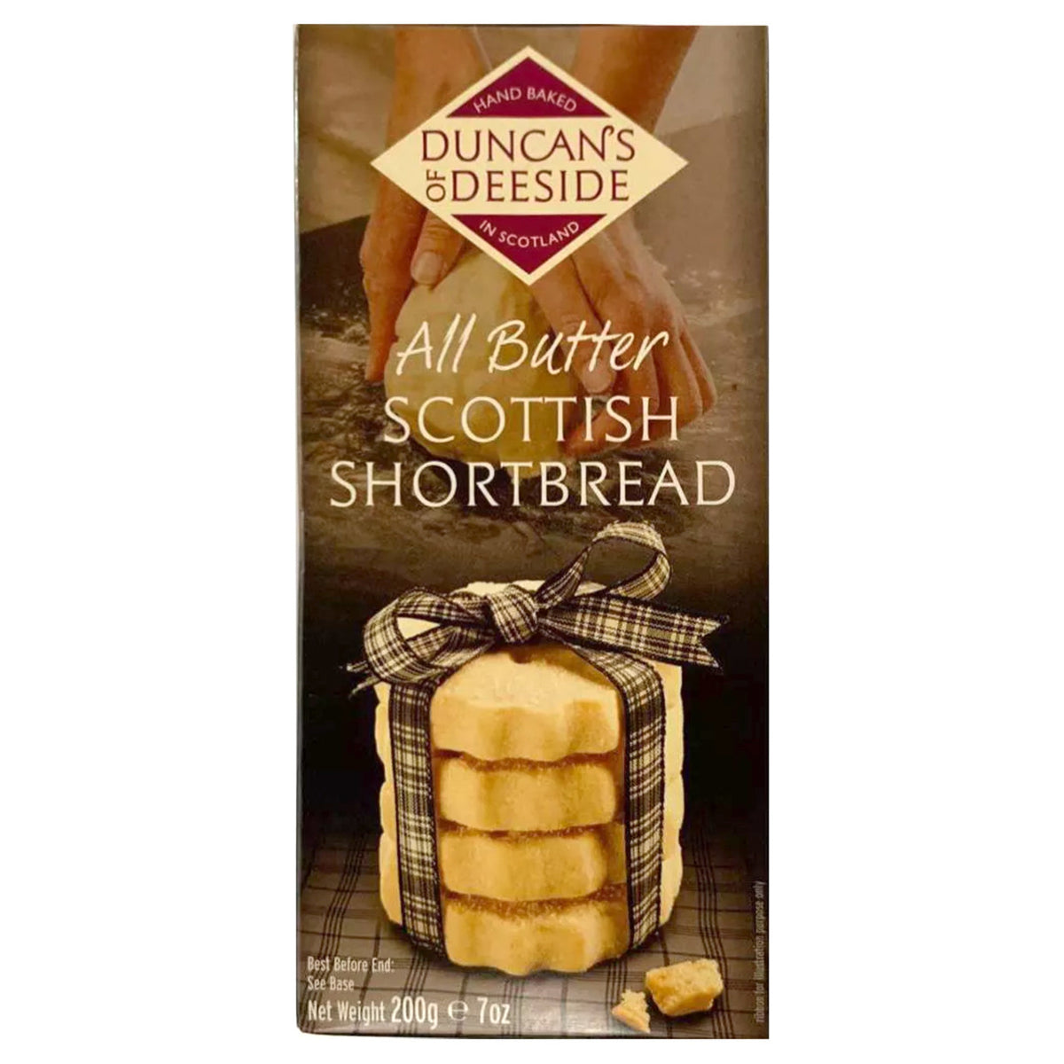 Duncan's of Deeside All Butter Scottish Shortbread packaging with a plaid ribbon.