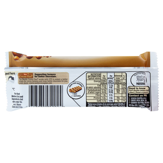 Underside of a Nestle Aero chocolate bar package wrapper with nutrition information
