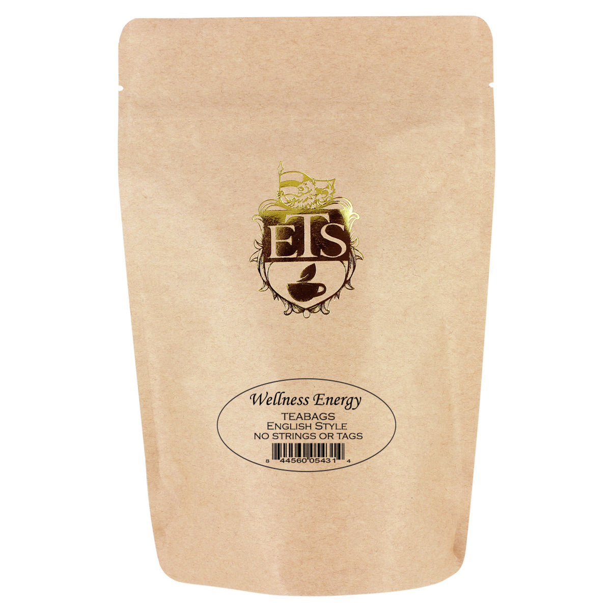 Kraft paper packaging with the ETS logo and text on a white background