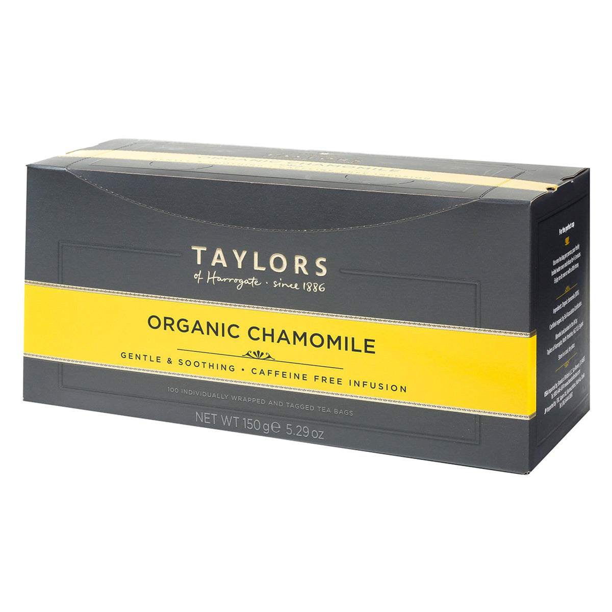 Box of Taylors Organic Chamomile tea on a white background