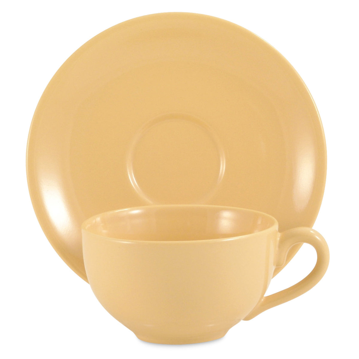 Yellow cup and saucer set on a white background
