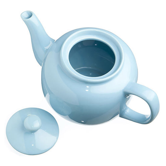 Light blue teapot with a matching lid on a white background