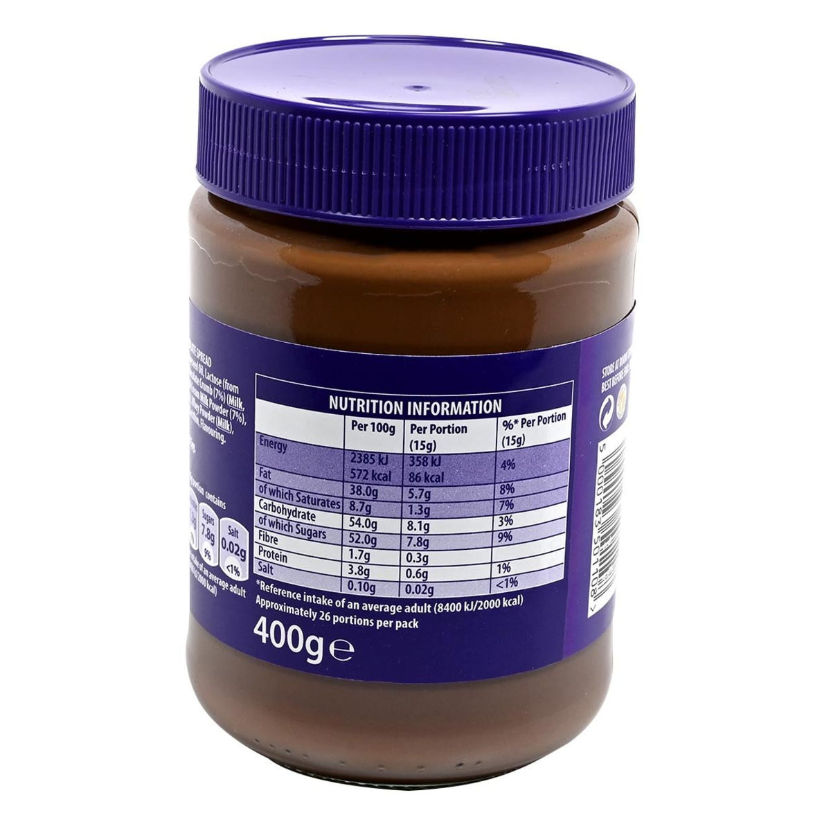 Back of a jar of Cadbury Milk Chocolate Spread