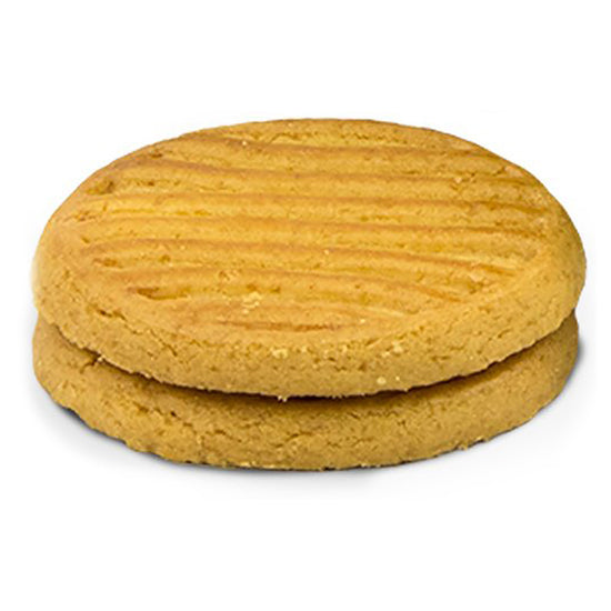 Two stacked Gullon sugar free shortbread biscuits on a white background.