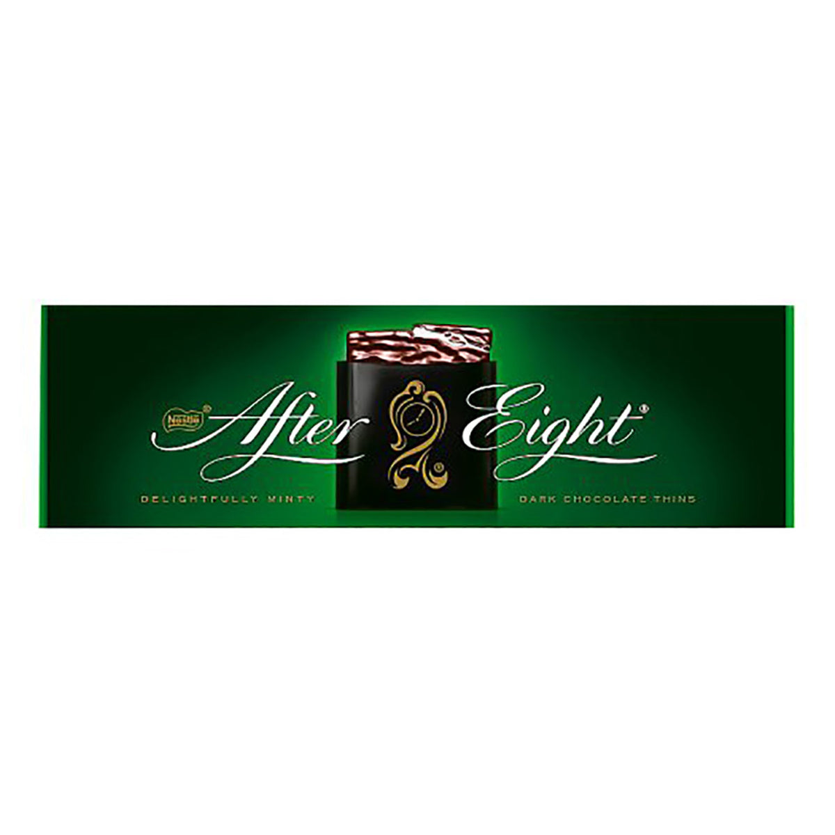 After Eight chocolate packaging with green background