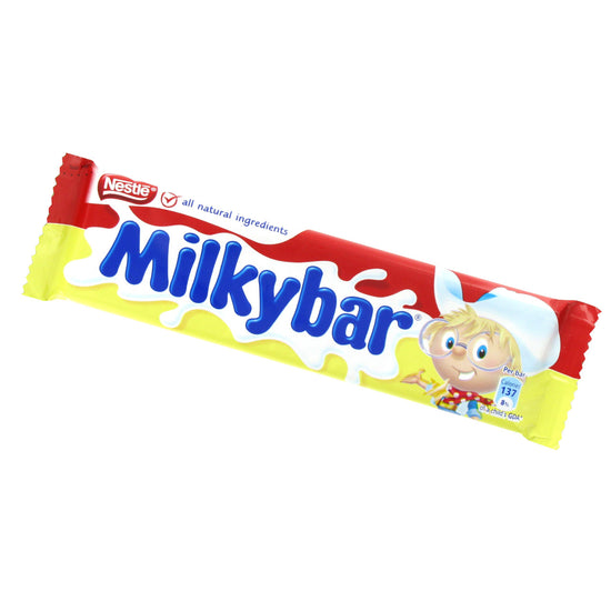Milkybar chocolate bar packaging with Nestle logo on a white background