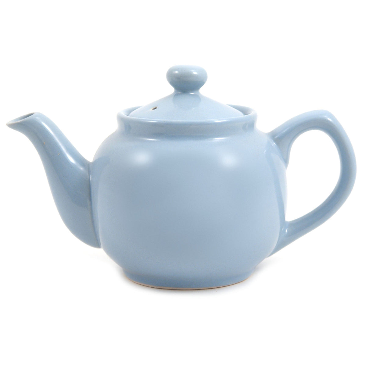 Light blue ceramic teapot on a white background