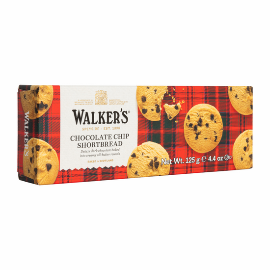 Box of Walker's Chocolate Chip Shortbread with plaid design