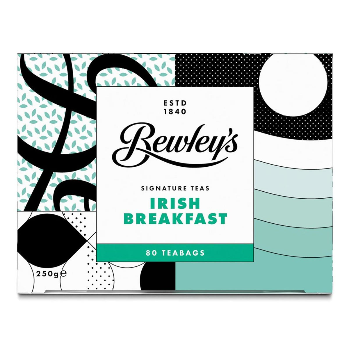 Bewley's Irish Breakfast tea packaging with geometric design