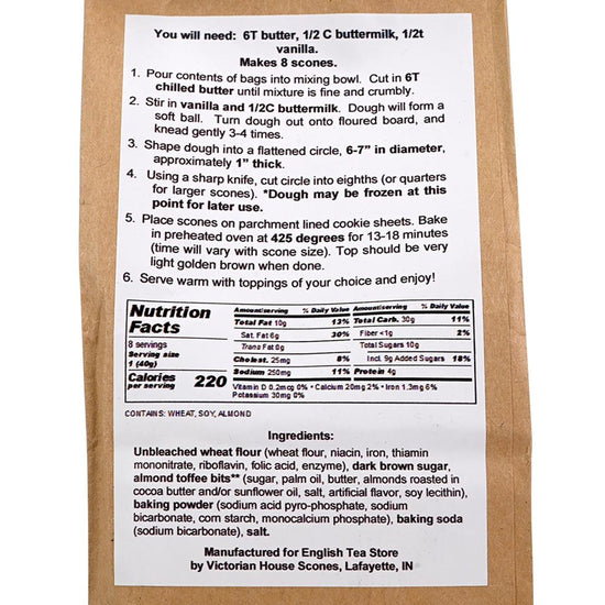 Scone mix packaging with recipe and nutrition label on a white background