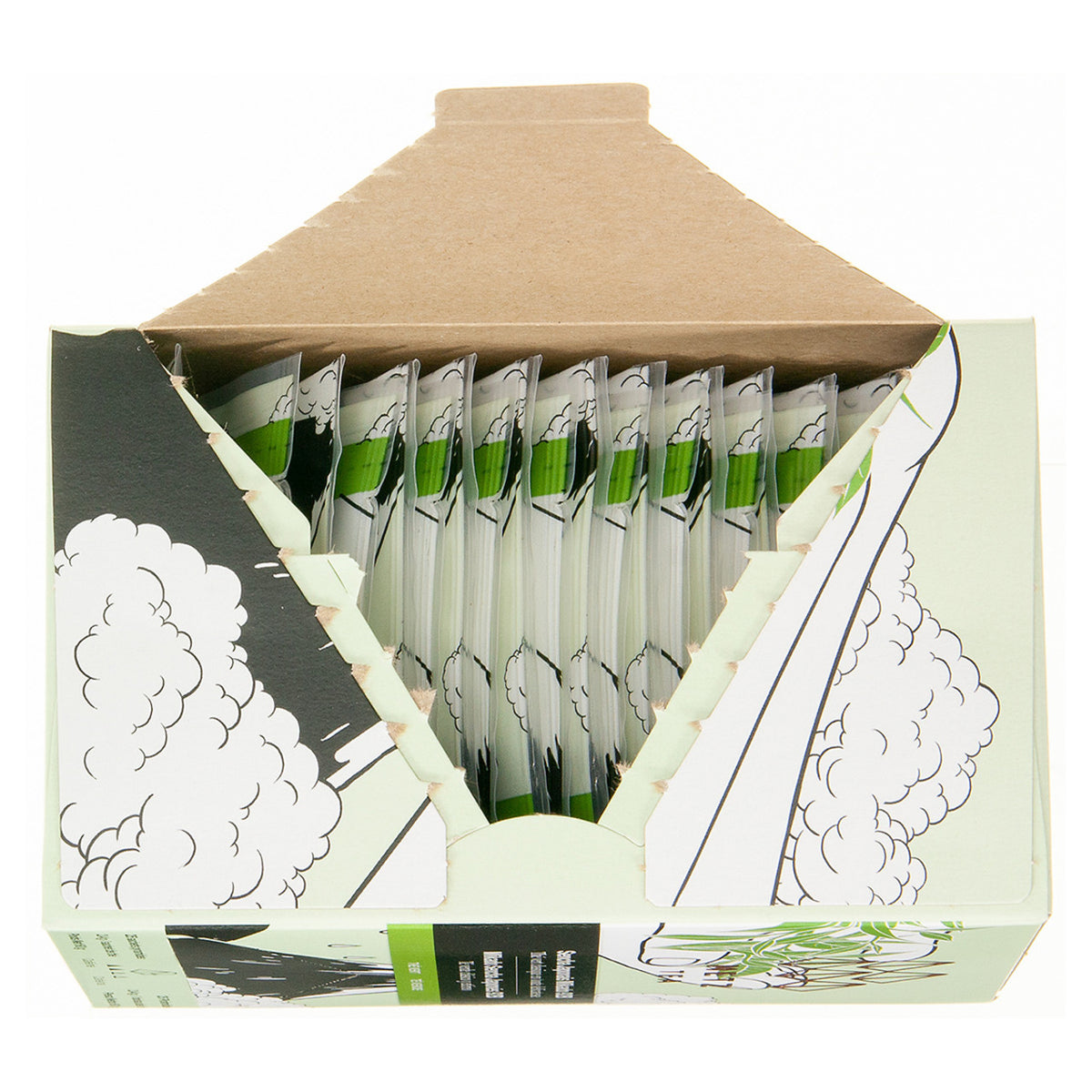 An opened box of Metz Tea displaying individually wrapped tea bags.