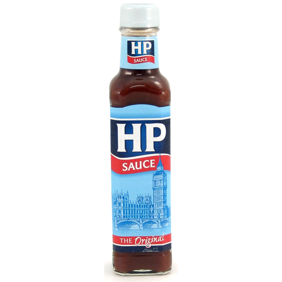 Bottle of HP sauce on a white background