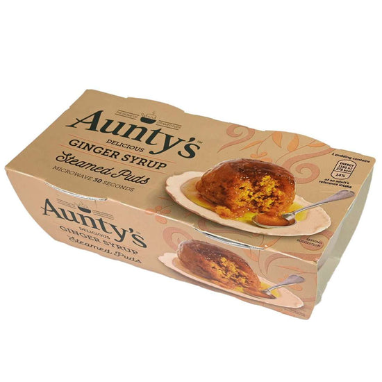 Box of Aunty's Ginger Syrup Steamed Puds on a white background