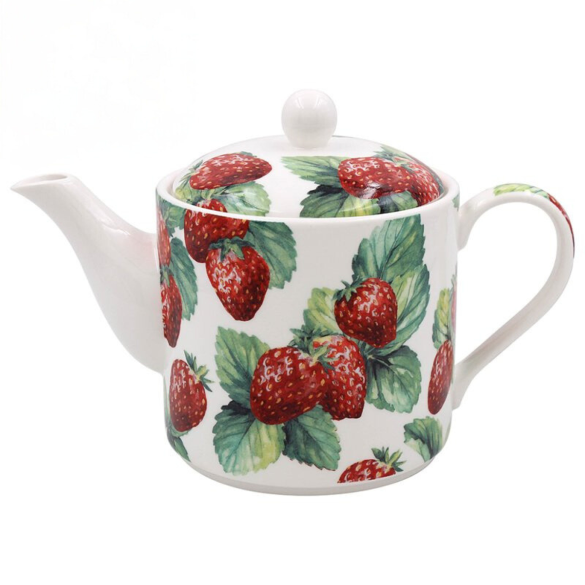 Teapot with strawberry pattern on a white background