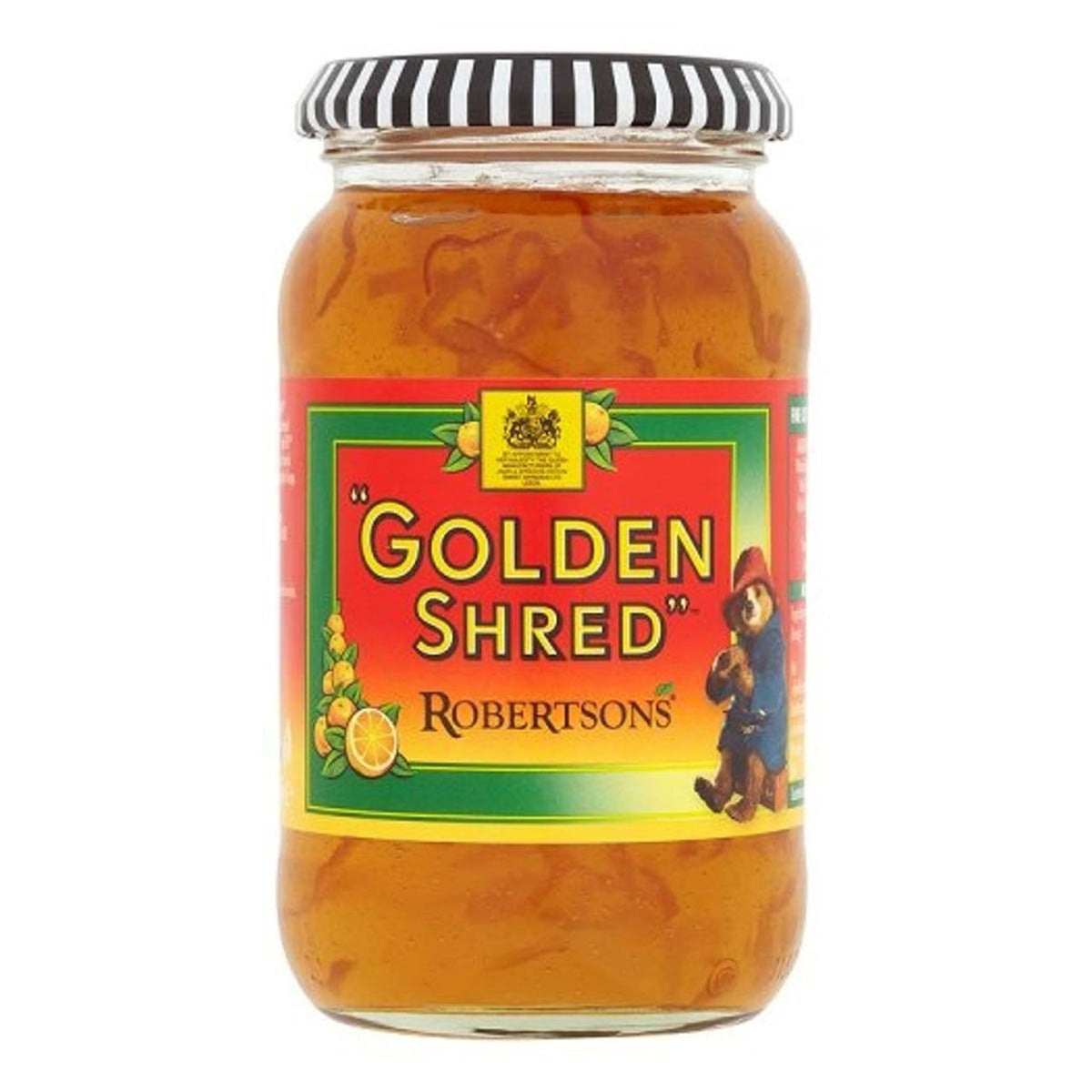 Jar of Golden Shred with a colorful label on a white background