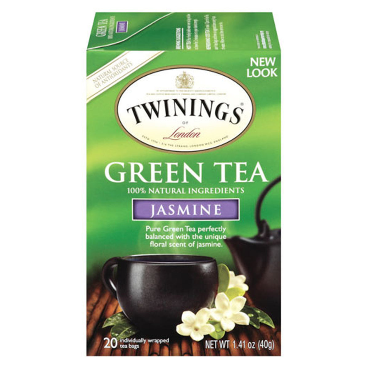 Box of Twinings Jasmine Green Tea on a white background